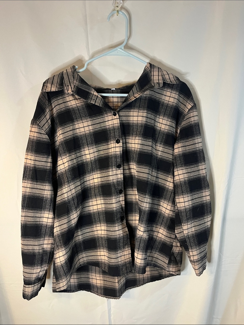 SHEIN Black and Cream Plaid Button-Down Shirt